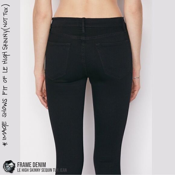 FRAME DENIM LE HIGH SKINNY SEQUIN TUX STRIPE JEAN NOIR BLACK WOMEN’S SIZE 27 NWT - Picture 8 of 16